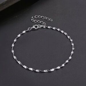 Silver Stainless Steel Singapore Twist Chain Adjustable Bracelet